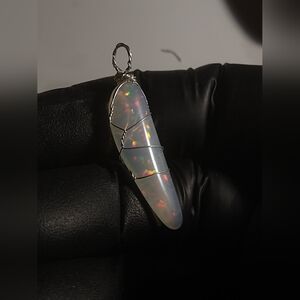 Beautiful Sterling Silver Opal Cabochon Gemstone Wire Wrap Pendant